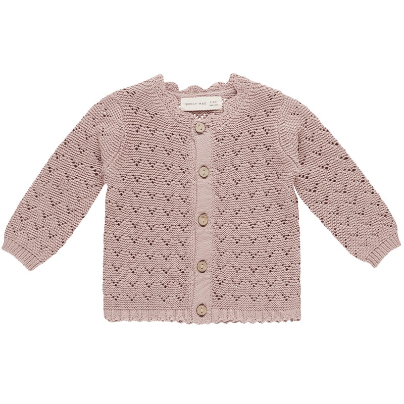 Scalloped Cardigan in Mauve by Quincy Mae