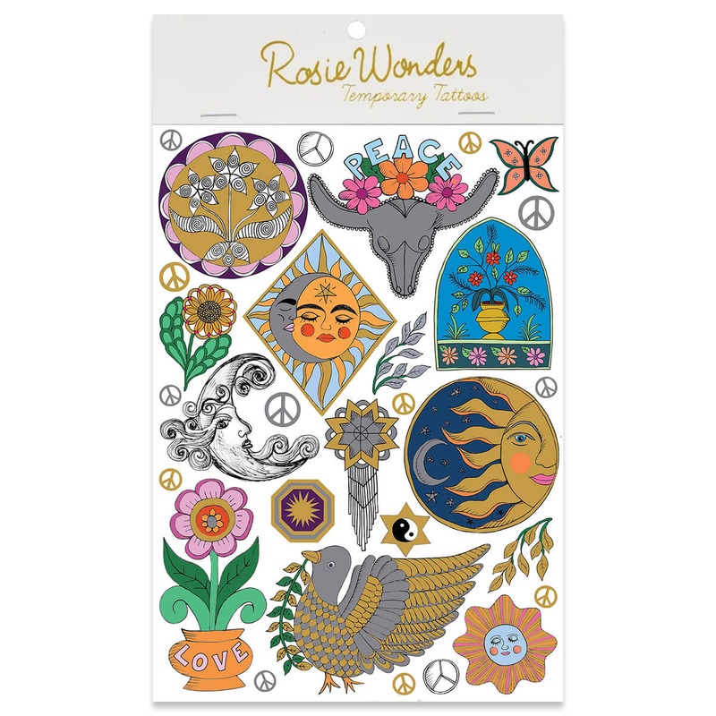 70s New Age Temporary Tattoos (A5 Size) by Rosie Wonders